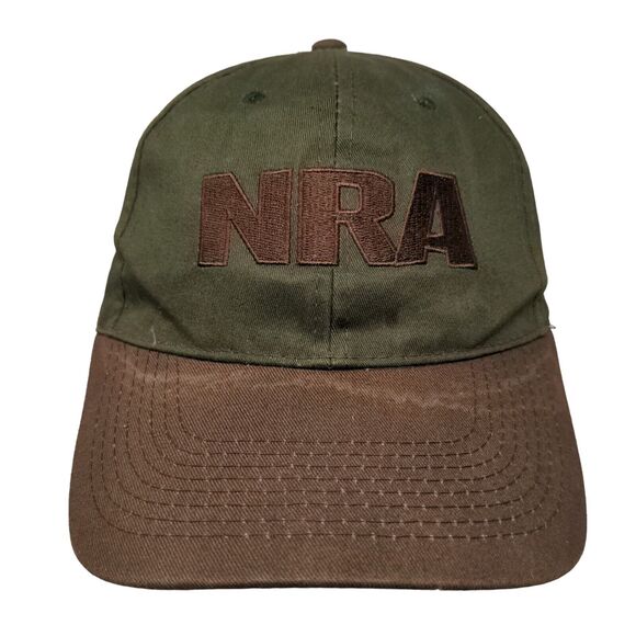 NRA Strapback Hat Green Brown Adjustable 58 CM Embroidered Logo 2nd Amendment - Picture 1 of 7